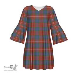 Scottish Fraser Ancient Tartan Womens Stacked Ruffle Sleeve Tartan Dress