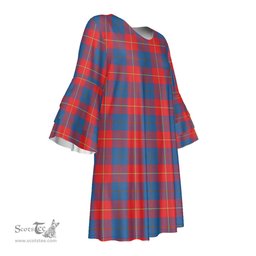 Scottish Galloway Red Tartan Womens Stacked Ruffle Sleeve Tartan Dress