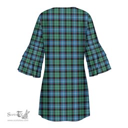 Scottish Galbraith Ancient Clan Tartan Crest Womens Stacked Ruffle Sleeve Tartan Dress