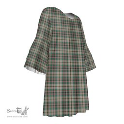 Scottish Craig Ancient Tartan Womens Stacked Ruffle Sleeve Tartan Dress