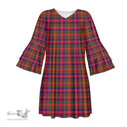 Scottish Gow Modern Tartan Womens Stacked Ruffle Sleeve Tartan Dress