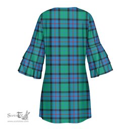 Scottish Flower Of Scotland Tartan Womens Stacked Ruffle Sleeve Tartan Dress