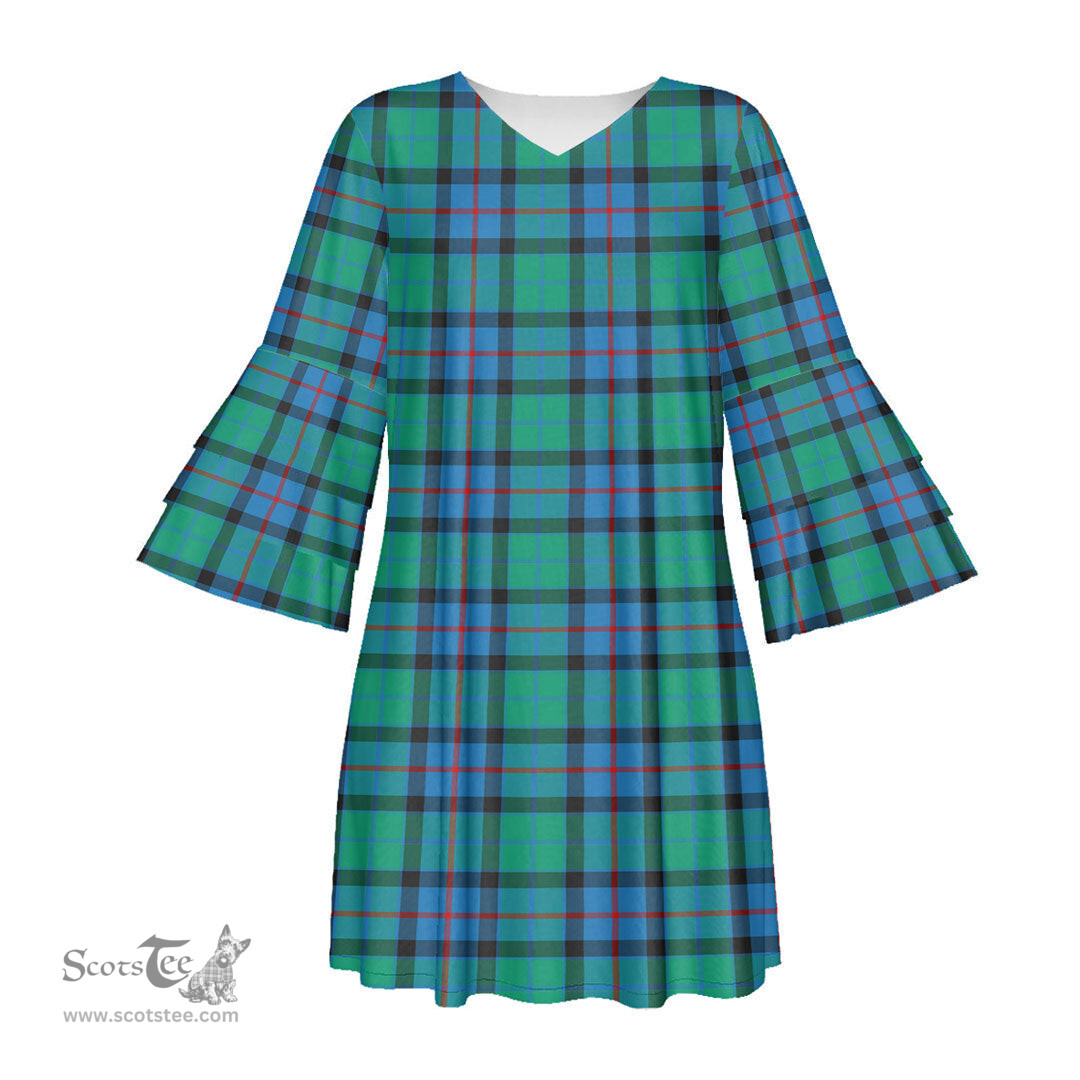Scottish Flower Of Scotland Tartan Womens Stacked Ruffle Sleeve Tartan Dress