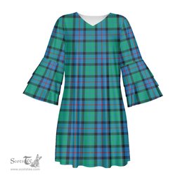 Scottish Flower Of Scotland Tartan Womens Stacked Ruffle Sleeve Tartan Dress