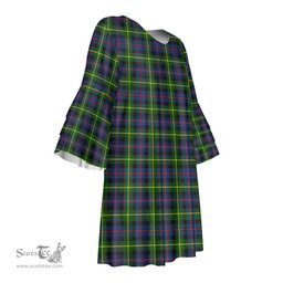 Scottish Farquharson Modern Tartan Womens Stacked Ruffle Sleeve Tartan Dress