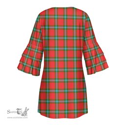 Scottish MacLaine of Loch Buie Clan Tartan Crest Womens Stacked Ruffle Sleeve Tartan Dress