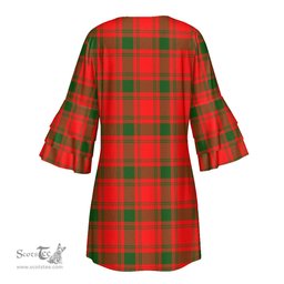 Scottish MacQuarrie Modern Tartan Womens Stacked Ruffle Sleeve Tartan Dress