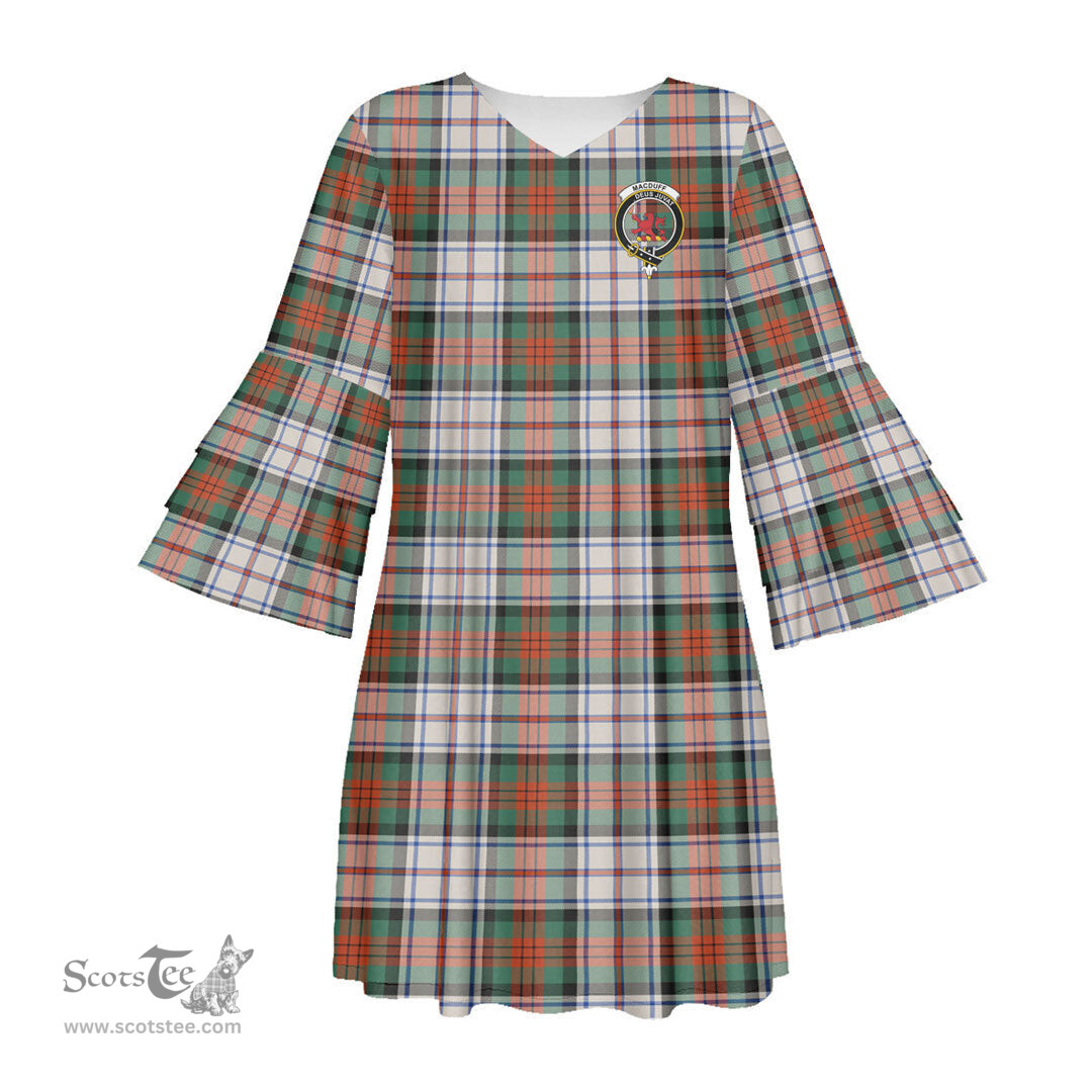 Scottish MacDuff Dress Ancient Clan Tartan Crest Womens Stacked Ruffle Sleeve Tartan Dress