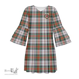 Scottish MacDuff Dress Ancient Clan Tartan Crest Womens Stacked Ruffle Sleeve Tartan Dress