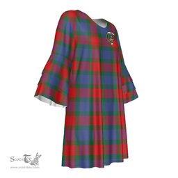 Scottish Mar Clan Tartan Crest Womens Stacked Ruffle Sleeve Tartan Dress