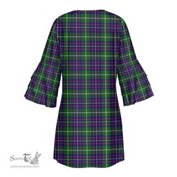 Scottish Inglis Modern Clan Tartan Crest Womens Stacked Ruffle Sleeve Tartan Dress