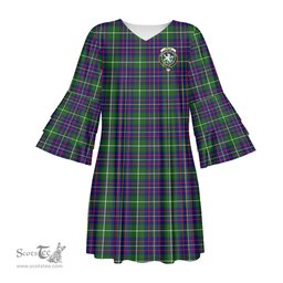Scottish Inglis Modern Clan Tartan Crest Womens Stacked Ruffle Sleeve Tartan Dress