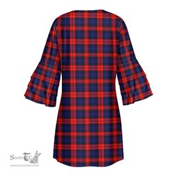 Scottish MacLachlan Modern Clan Tartan Crest Womens Stacked Ruffle Sleeve Tartan Dress