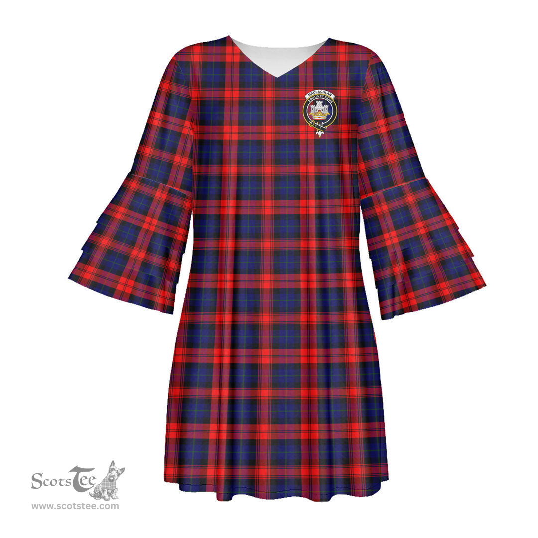 Scottish MacLachlan Modern Clan Tartan Crest Womens Stacked Ruffle Sleeve Tartan Dress