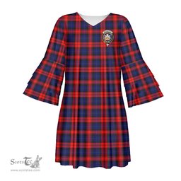 Scottish MacLachlan Modern Clan Tartan Crest Womens Stacked Ruffle Sleeve Tartan Dress