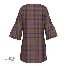Scottish MacDuff Hunting Modern Tartan Womens Stacked Ruffle Sleeve Tartan Dress