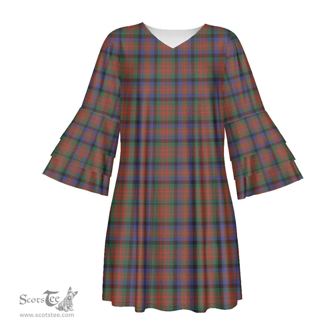 Scottish MacDuff Hunting Modern Tartan Womens Stacked Ruffle Sleeve Tartan Dress
