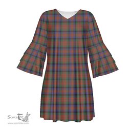 Scottish MacDuff Hunting Modern Tartan Womens Stacked Ruffle Sleeve Tartan Dress