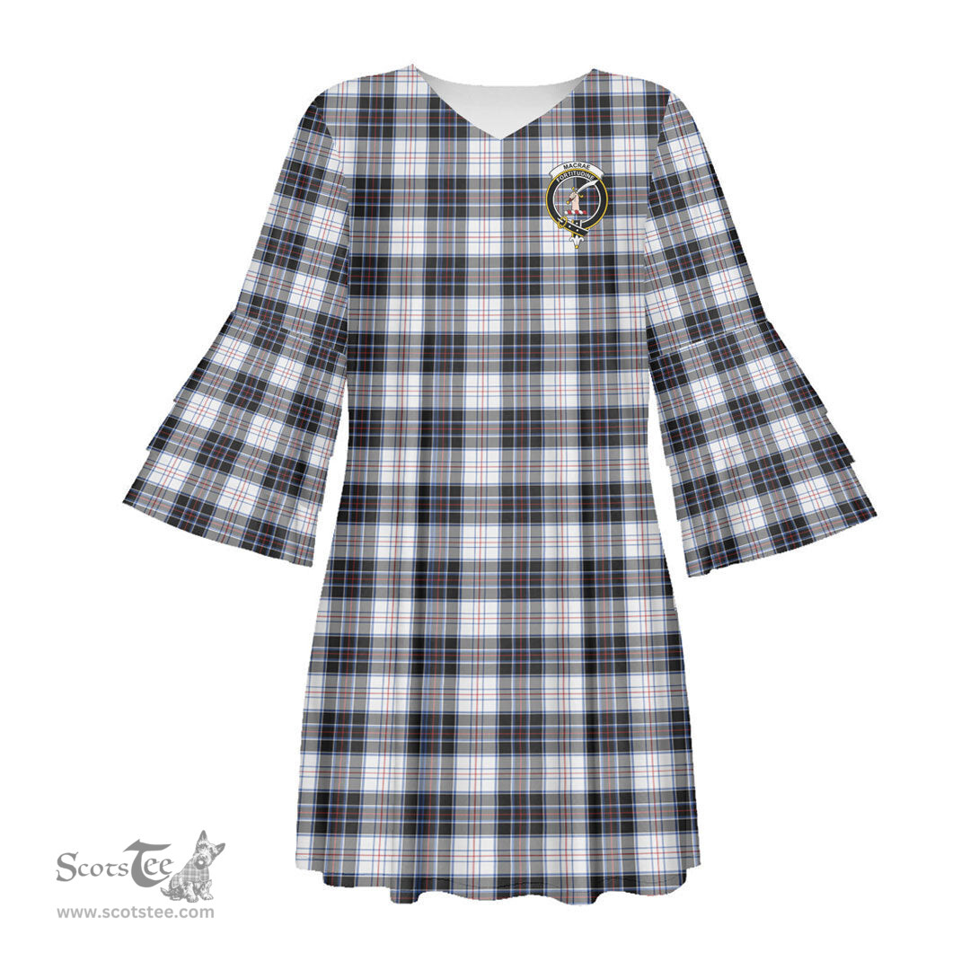 Scottish MacRae Dress Modern Clan Tartan Crest Womens Stacked Ruffle Sleeve Tartan Dress