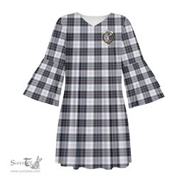 Scottish MacRae Dress Modern Clan Tartan Crest Womens Stacked Ruffle Sleeve Tartan Dress
