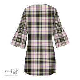 Scottish MacPherson Dress Ancient Clan Tartan Crest Womens Stacked Ruffle Sleeve Tartan Dress