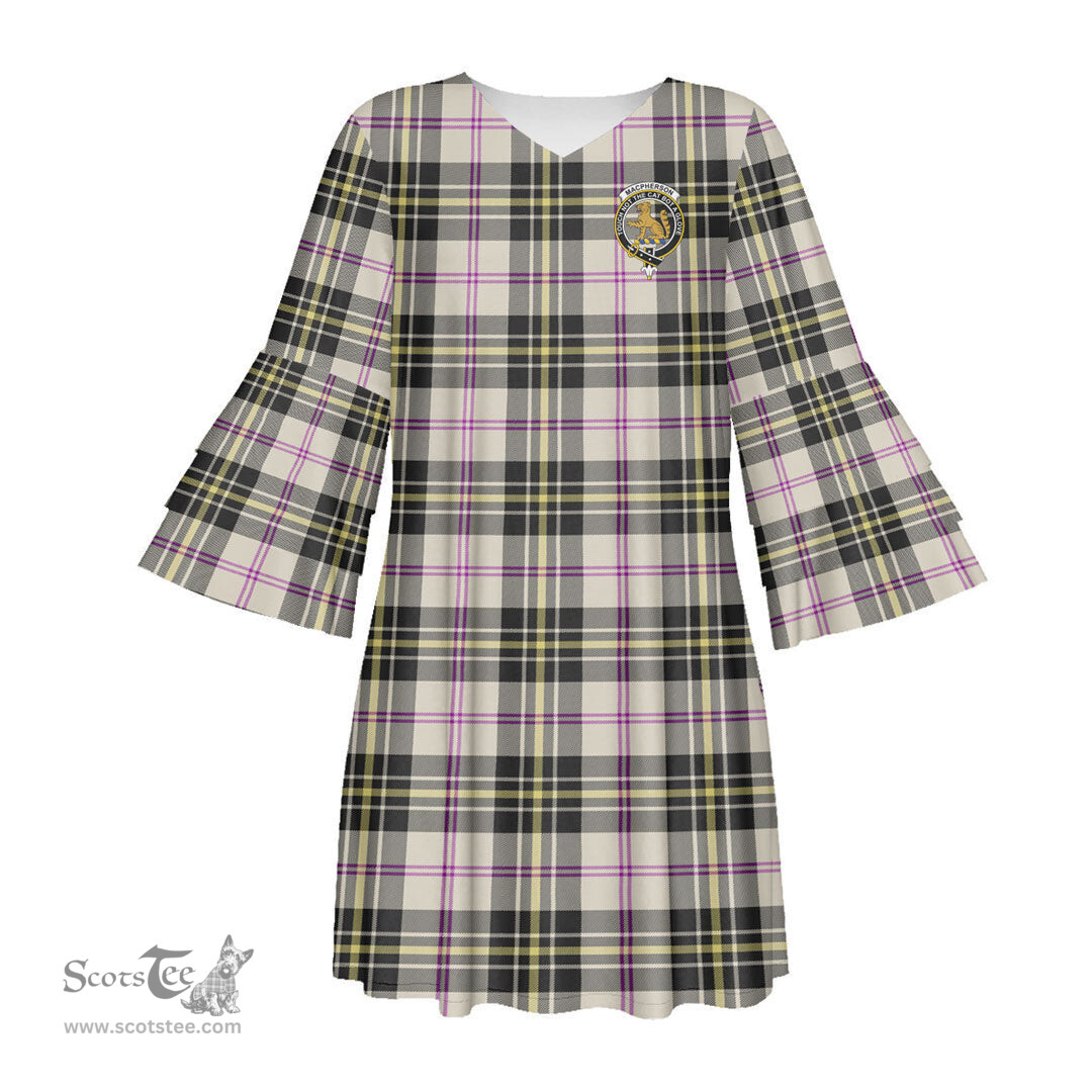 Scottish MacPherson Dress Ancient Clan Tartan Crest Womens Stacked Ruffle Sleeve Tartan Dress