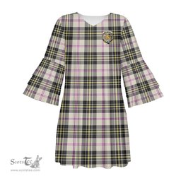 Scottish MacPherson Dress Ancient Clan Tartan Crest Womens Stacked Ruffle Sleeve Tartan Dress