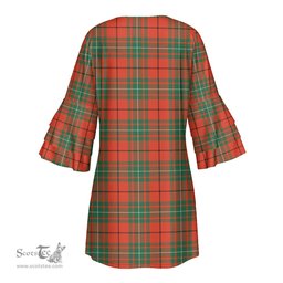 Scottish MacAulay Ancient Clan Tartan Crest Womens Stacked Ruffle Sleeve Tartan Dress