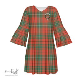 Scottish MacAulay Ancient Clan Tartan Crest Womens Stacked Ruffle Sleeve Tartan Dress