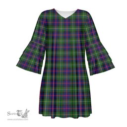 Scottish Malcolm Modern Tartan Womens Stacked Ruffle Sleeve Tartan Dress