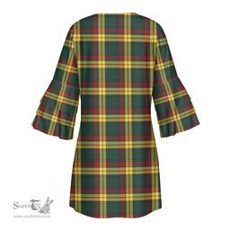 Scottish MacMillan Old Modern Clan Tartan Crest Womens Stacked Ruffle Sleeve Tartan Dress