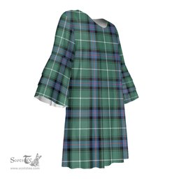 Scottish MacDonald of the Isles Hunting Ancient Tartan Womens Stacked Ruffle Sleeve Tartan Dress