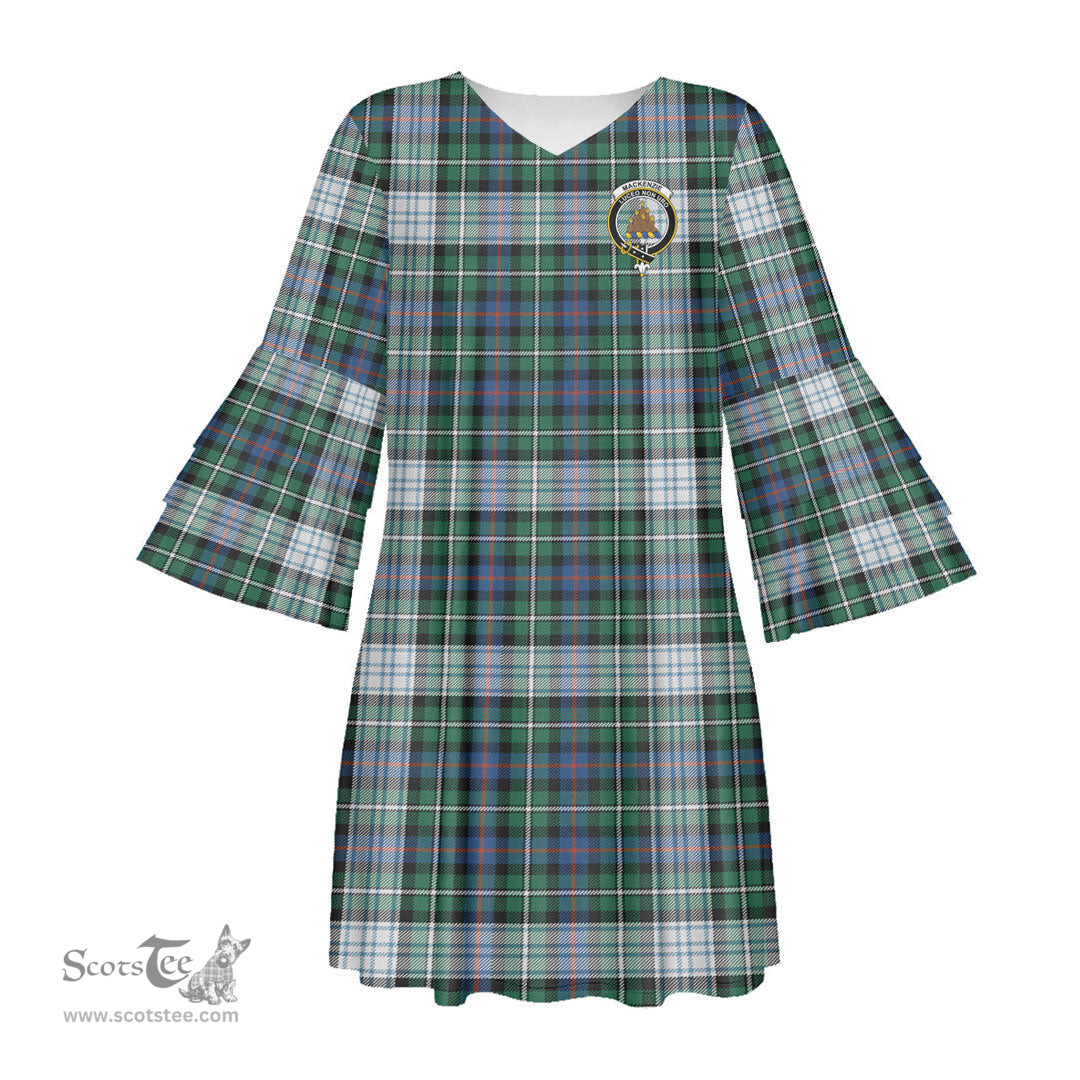 Scottish MacKenzie Dress Ancient Clan Tartan Crest Womens Stacked Ruffle Sleeve Tartan Dress