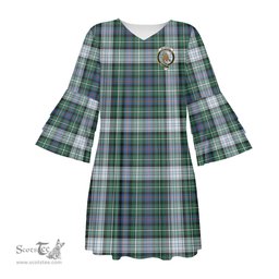 Scottish MacKenzie Dress Ancient Clan Tartan Crest Womens Stacked Ruffle Sleeve Tartan Dress