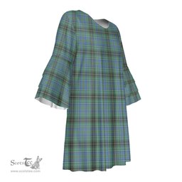 Scottish MacInnes Ancient Tartan Womens Stacked Ruffle Sleeve Tartan Dress