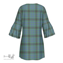 Scottish MacInnes Ancient Tartan Womens Stacked Ruffle Sleeve Tartan Dress