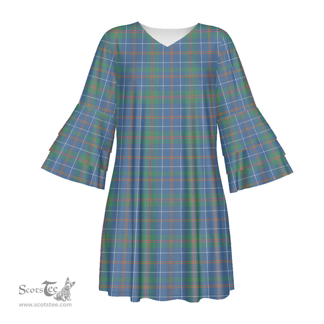Scottish MacHardy Ancient Tartan Womens Stacked Ruffle Sleeve Tartan Dress