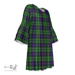 Scottish Leslie Hunting Tartan Womens Stacked Ruffle Sleeve Tartan Dress