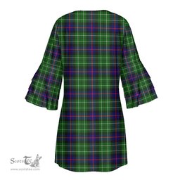 Scottish Leslie Hunting Tartan Womens Stacked Ruffle Sleeve Tartan Dress