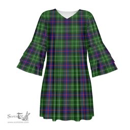 Scottish Leslie Hunting Tartan Womens Stacked Ruffle Sleeve Tartan Dress