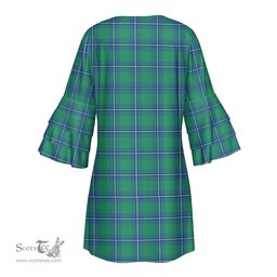 Scottish Irvine Ancient Clan Tartan Crest Womens Stacked Ruffle Sleeve Tartan Dress