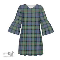 Scottish MacDonnell of Glengarry Ancient Tartan Womens Stacked Ruffle Sleeve Tartan Dress