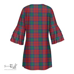 Scottish Lindsay Modern Clan Tartan Crest Womens Stacked Ruffle Sleeve Tartan Dress