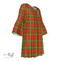 Scottish Leask Clan Tartan Crest Womens Stacked Ruffle Sleeve Tartan Dress