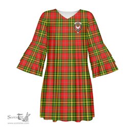 Scottish Leask Clan Tartan Crest Womens Stacked Ruffle Sleeve Tartan Dress