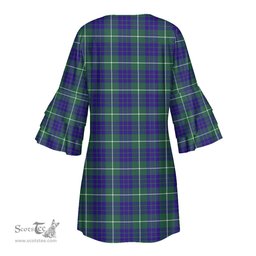 Scottish Hamilton Hunting Modern Clan Tartan Crest Womens Stacked Ruffle Sleeve Tartan Dress