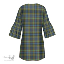 Scottish MacLellan Ancient Clan Tartan Crest Womens Stacked Ruffle Sleeve Tartan Dress
