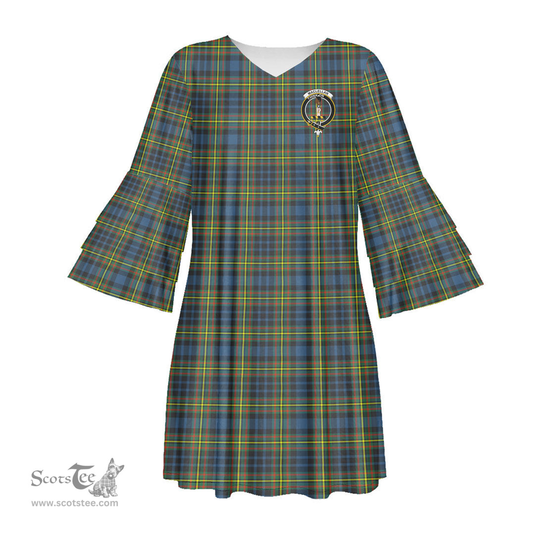 Scottish MacLellan Ancient Clan Tartan Crest Womens Stacked Ruffle Sleeve Tartan Dress