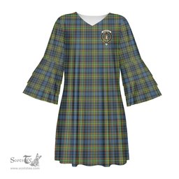 Scottish MacLellan Ancient Clan Tartan Crest Womens Stacked Ruffle Sleeve Tartan Dress