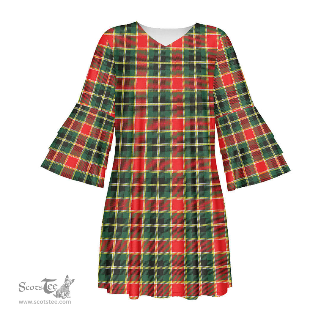 Scottish MacLachlan Hunting Modern Tartan Womens Stacked Ruffle Sleeve Tartan Dress